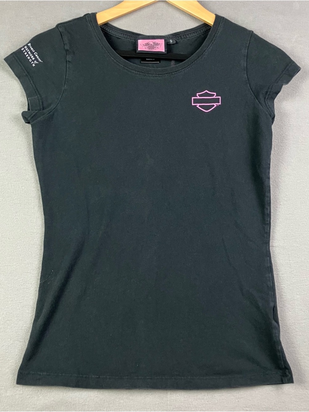 Harley Davidson Shirt Women's Size S Black Breast Cancer No One Rides Alone USA